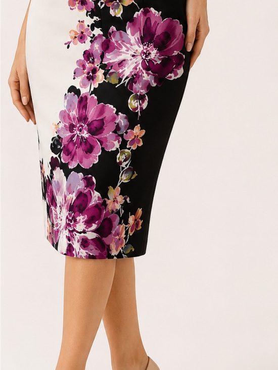 White House Black Market Dresses & Skirts - White House Black Market Black Pencil Skirt with Purple Floral Print